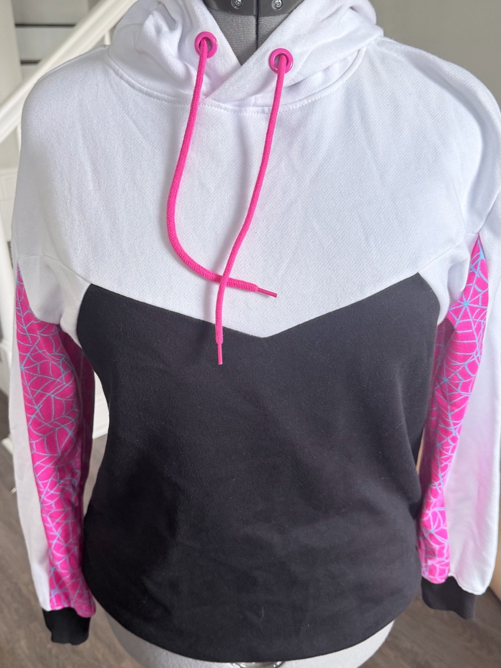 Marvel Women's White & Black Hoodie with Hot Pink Accents